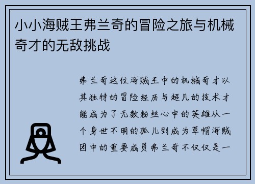 小小海贼王弗兰奇的冒险之旅与机械奇才的无敌挑战